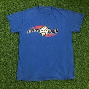 Blue ‘Kiss My Ace’ Volleyball Graphic Number Tee